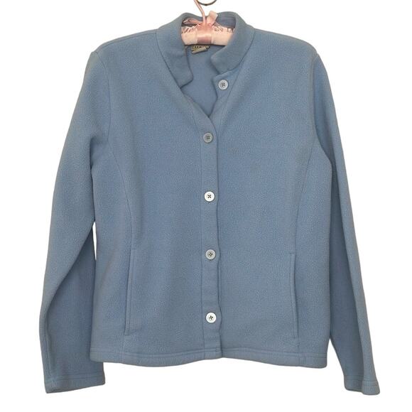 L.L. Bean Med. Periwinkle Blue Purple Fleece Button Jacket Sweatshirt Polartec - Picture 1 of 5